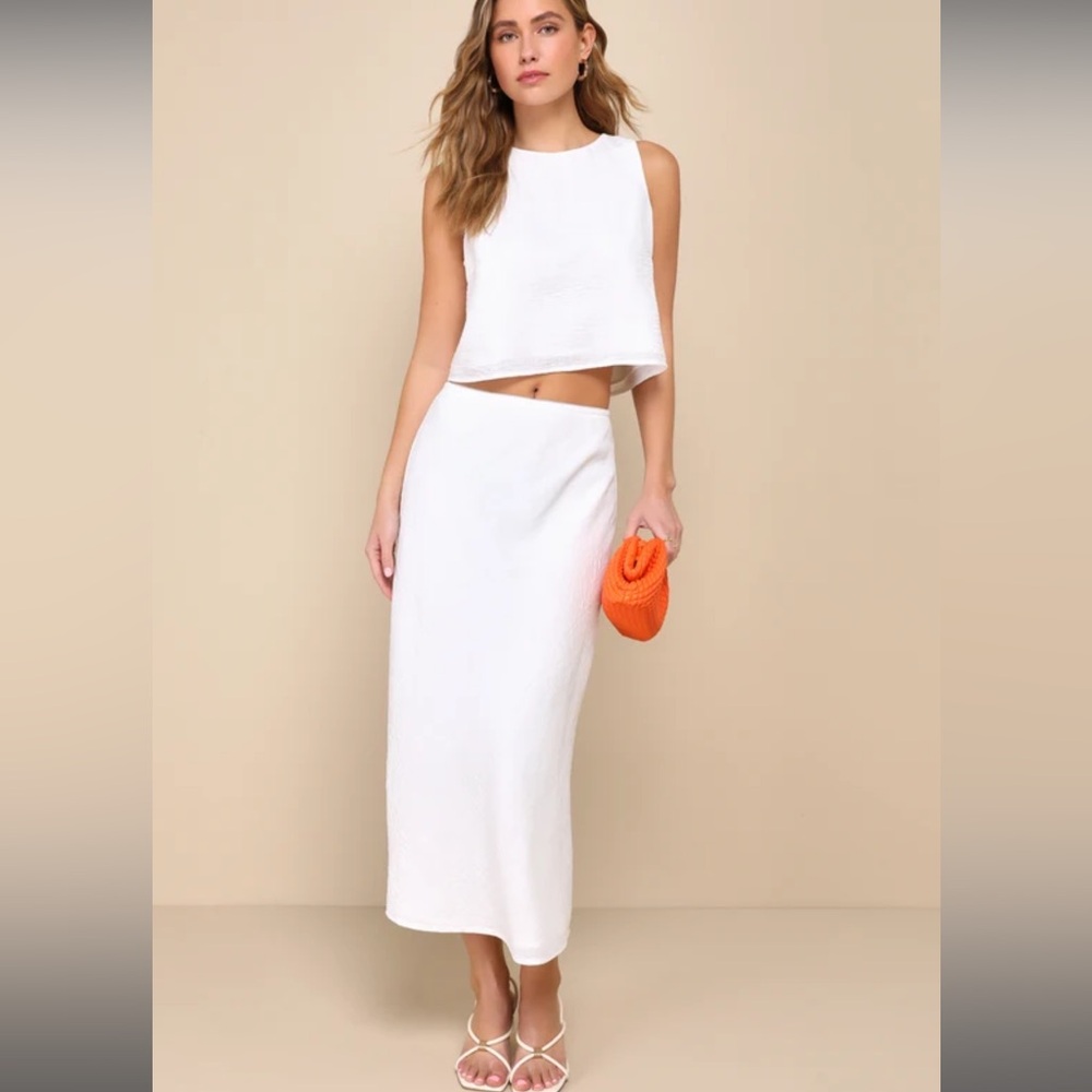 NWT White High Rise A Line Midi Skirt from LuLus